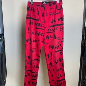 VTG Y2K La Vore Womens Pants Black Red Printed Tapered Slacks Cotton Casual